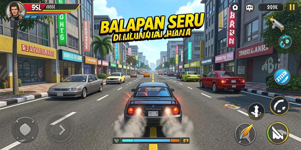 Tangkapan layar gameplay 99SL yang mendebarkan saat balapan.